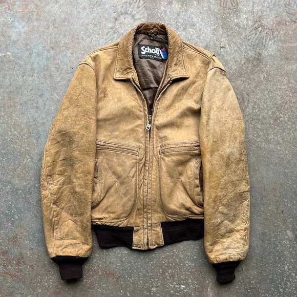 Schott NYC Sportswear Vintage Leather Bomber Jacket Tan Made in USA Size 40